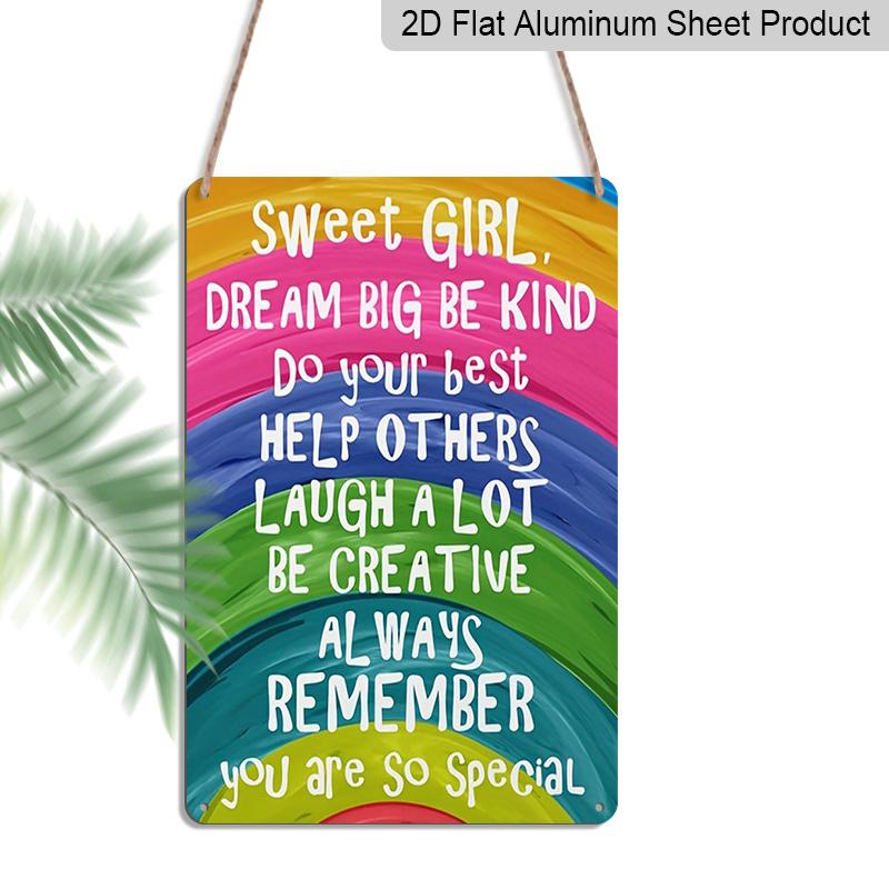 2D Flaches Süßes Mädchen Träume Groß Bunt Regenbogen Inspirierendes Metallschild - 8,0x12,0 Zoll Aluminium Wandkunst, Positive Affirmation Hausdekoration, Vorgebohrt