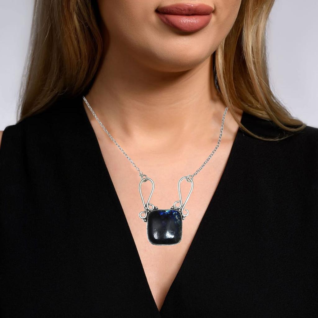 Labradorite Necklace Blue  Natural Beads  Gifted Pendant Cts