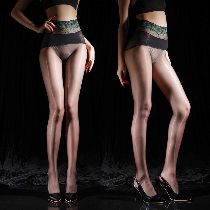Sexy Rose Lace Pantyhose Oil Shiny Ultra Thin Stockings Ladies Smooth Glossy Seamless Trim Tights Black Stockings High-WaistGood Product