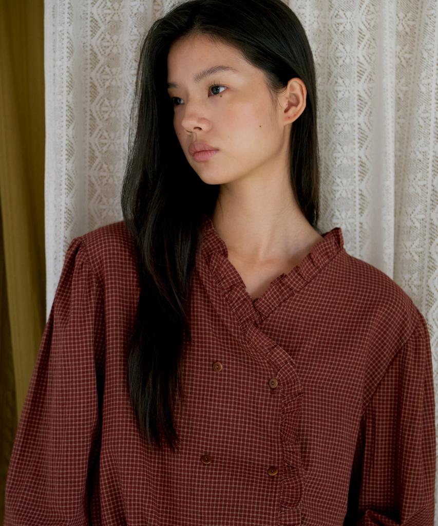 Poeteuseoul Double Button Check Blouse_Wine