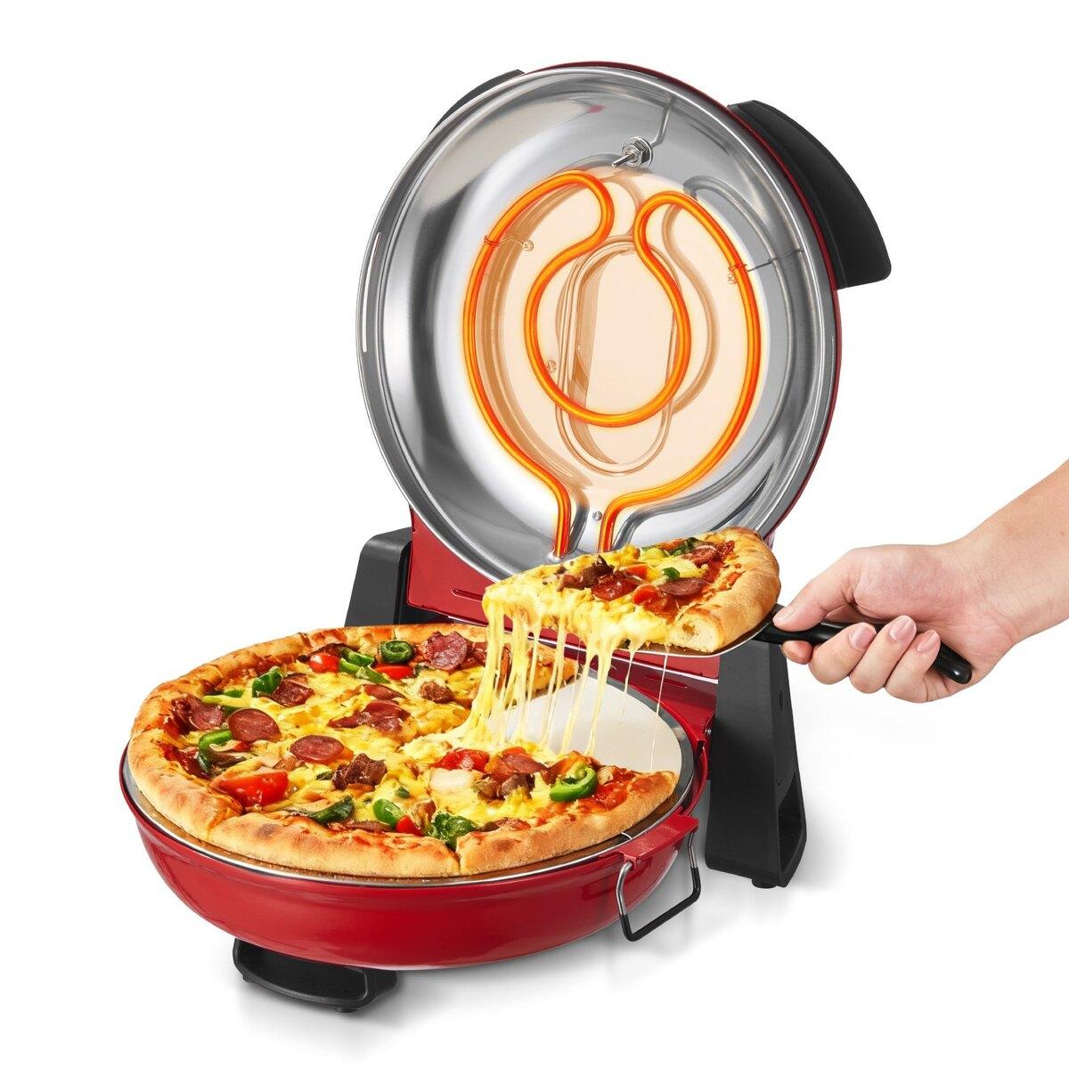 Four à Pizza, Fabricant de Pizzas Électrique 304,8 mm, Cuiseur à Pizzas Électrique 1200W avec Pierre Cordiérite, Contrôle de Température à 5 Modes, Fenêtre de Visualisation pour Précis