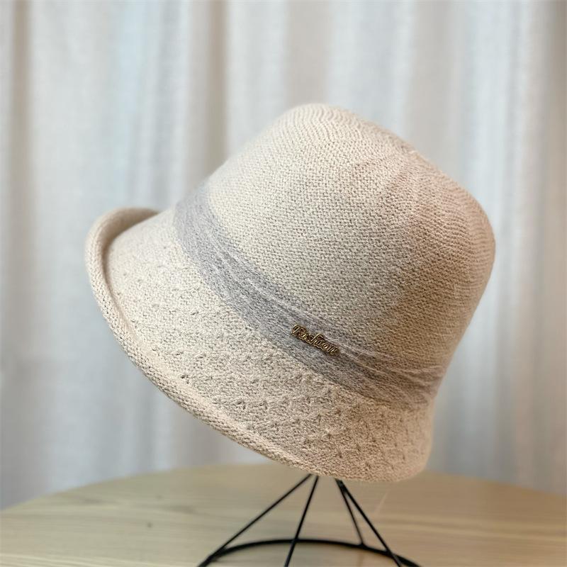 Fashionable Basin Hat Korean Style Wool Fisherman Hat for Women Japanese Style Literary Knitted Bucket Hat Autumn and Winter Versatile Hat Large Brim