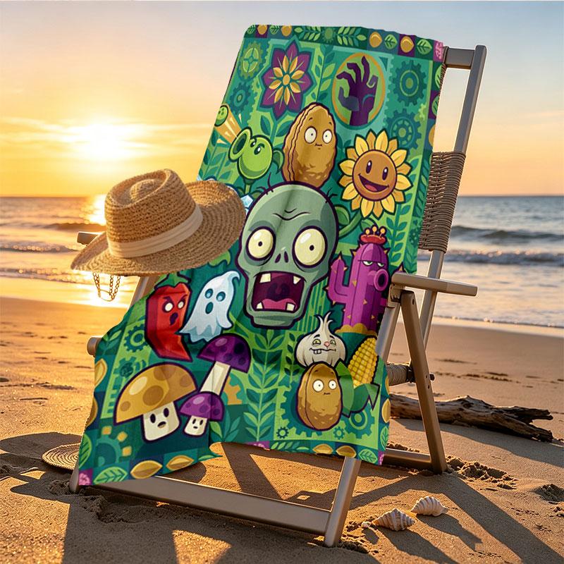Plants VS Zombies Print Beach Towel Design, Soft, Lightweight. for Home Bathroom, Spa, Pool, Yoga, Surfing, Camping, Gift for Family, Friend