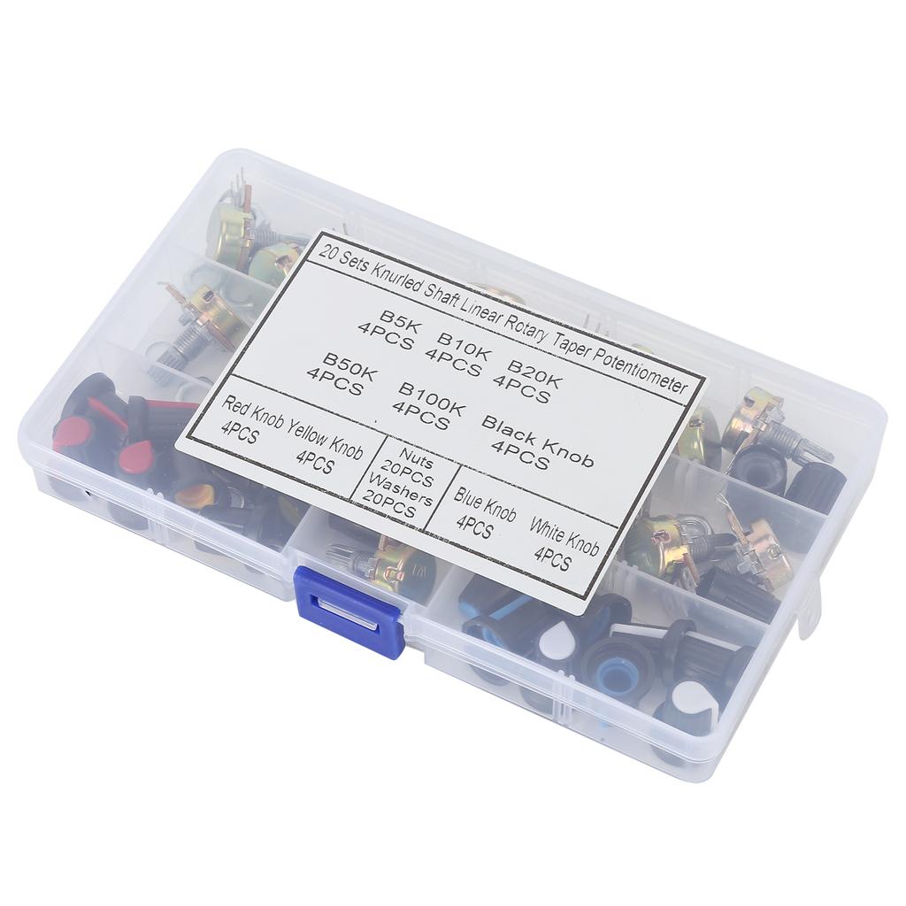 80Pcs Potentiometer B5K B10K B20K B50K B100K Linear Taper Set Kit with Knob for Audio Control