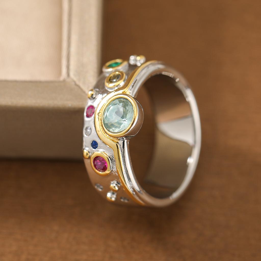 Vintage colored faux gemstone ring copper ladies fashion two-color luxury fashion ring jewelry gift