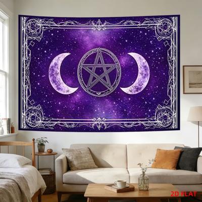 Triple Moon Pentagram Tapestry Purple Black Galactic Witch Style Room Wall Hanging Decoration Wall Decor Tapestry Art