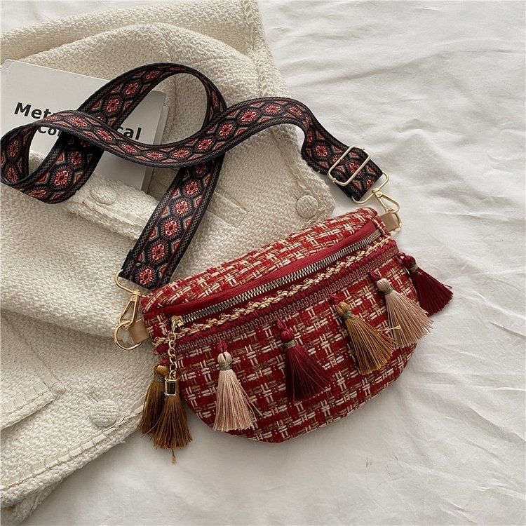 Ethnic Style Handbag Women's Textured Canvas Bag Simple Single Shoulder Crossbody Women's Bag