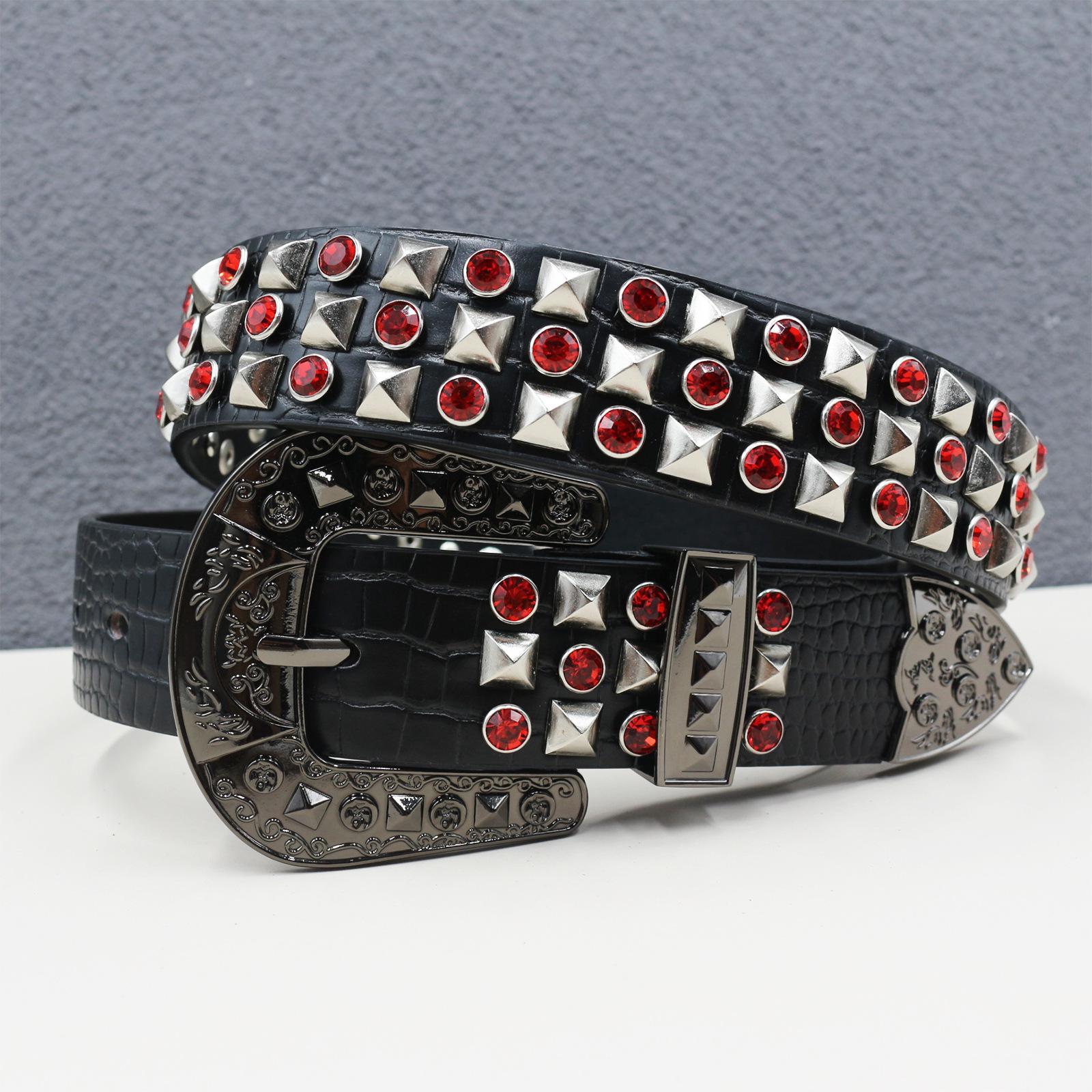 

European and American Ins Style High-quality Belt, Fashionable Punk Style Belt, Women s Riveted Rhinestone Belt 105cm