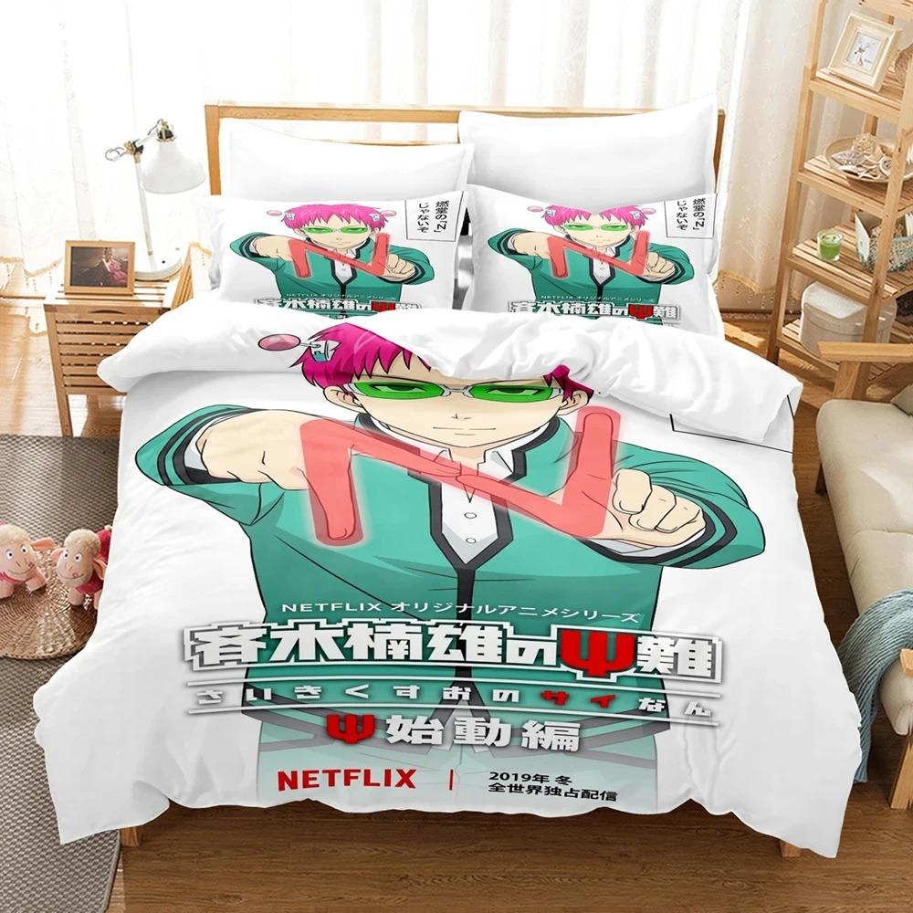 Anime The Disastrous Life of Saiki K Kusuo Bedding Set Boys Girls Twin Queen Size Duvet Cover Pillowcase Bed Kids Adult