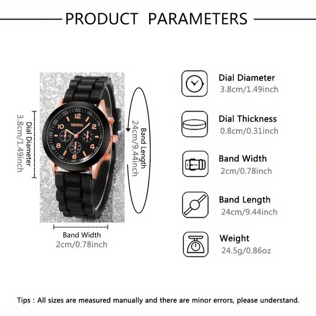 2pcs/set Geneva Watch Fashion Silicone Band Women Quartz Watches Heart Jewelry Set(Without Box)