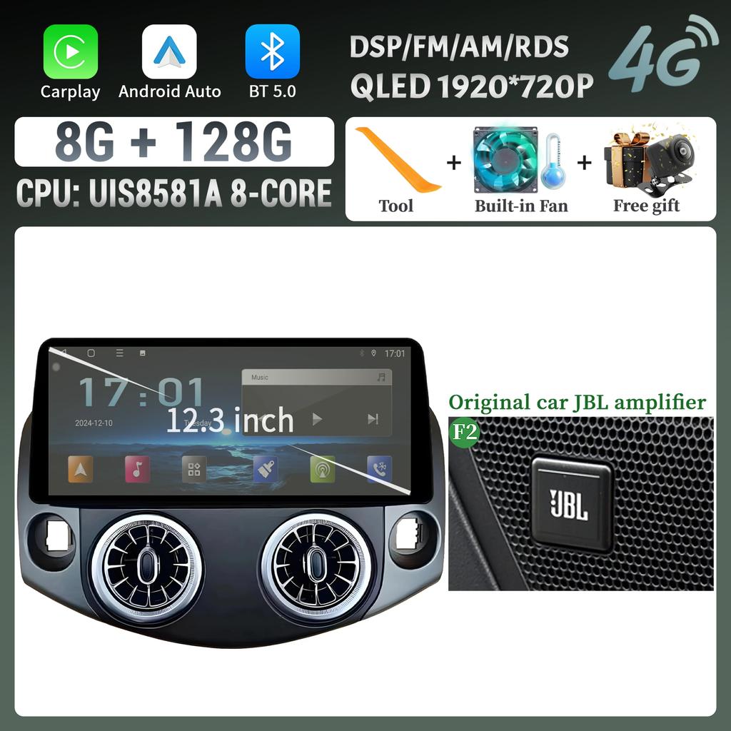 Car Radio Multimedia 12.3inch GPS For Toyota RAV4 2007-2011 Navigation Wireless  BT CarPlay Android 14 Stereo Touch Screen