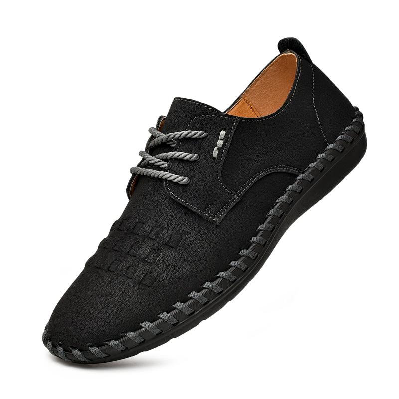 

Кожаная обувь мужская весна британский тренд молодежная большой размер повседневная кожаная обувь универсальный британский стиль мягкая подошва ретро мужская обувь 38 чёрный