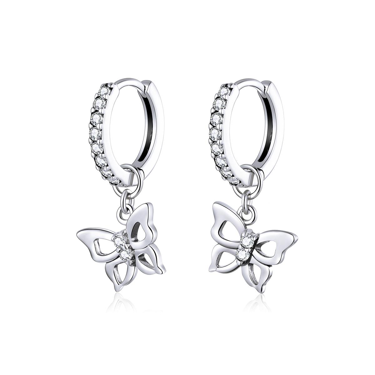 Dazzling Butterfly Hoop Earrings for Women 925 Sterling Silver Engagenet Wedding Statement Jewelry Pendientes SCE833