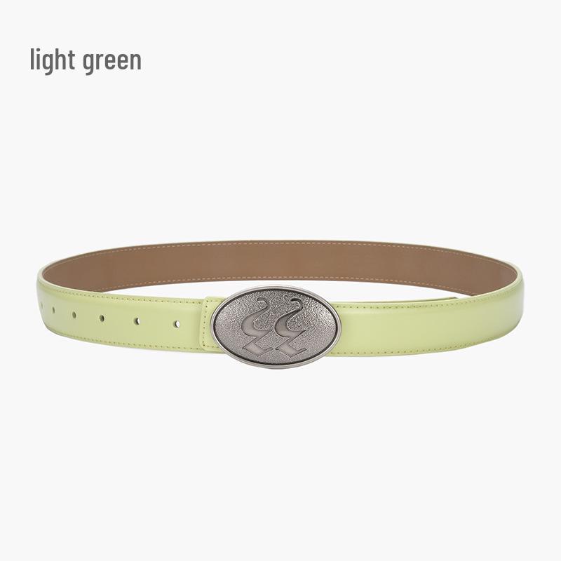 Korean Style Women's Antique Leather Belt with Oval Silver Buckle - Simple Cowhide Waist Belt for Ladies' Jeans and Shirts