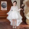 Children's High-End White Sequin Princess Dress - Short Front, Long Back, Perfect for Piano Performances, Weddings, and Autumn Flower Girl Events
