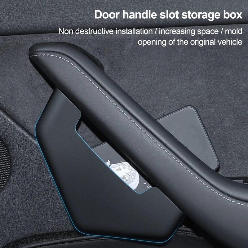 For Tesla Model 3 Model Y Car Door Side ABS Storage Box Interior Handle Tray Organizer Hidden Holder Box Decoration Accessories