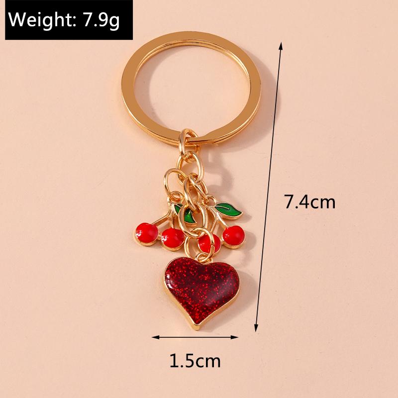 Pretty Enamel Love Heart Keychain Cherry Keyring for Women Men Car Key Holder Handbag Pendants Accessories DIY Jewelry Gift
