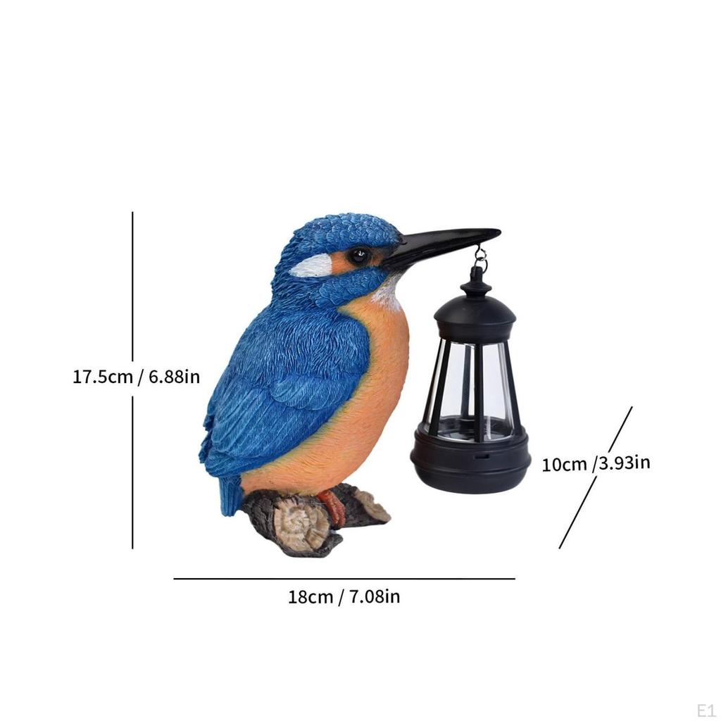Solar Kingfisher Lantern Clear Paneled Statue WoodStump SunPowered Support