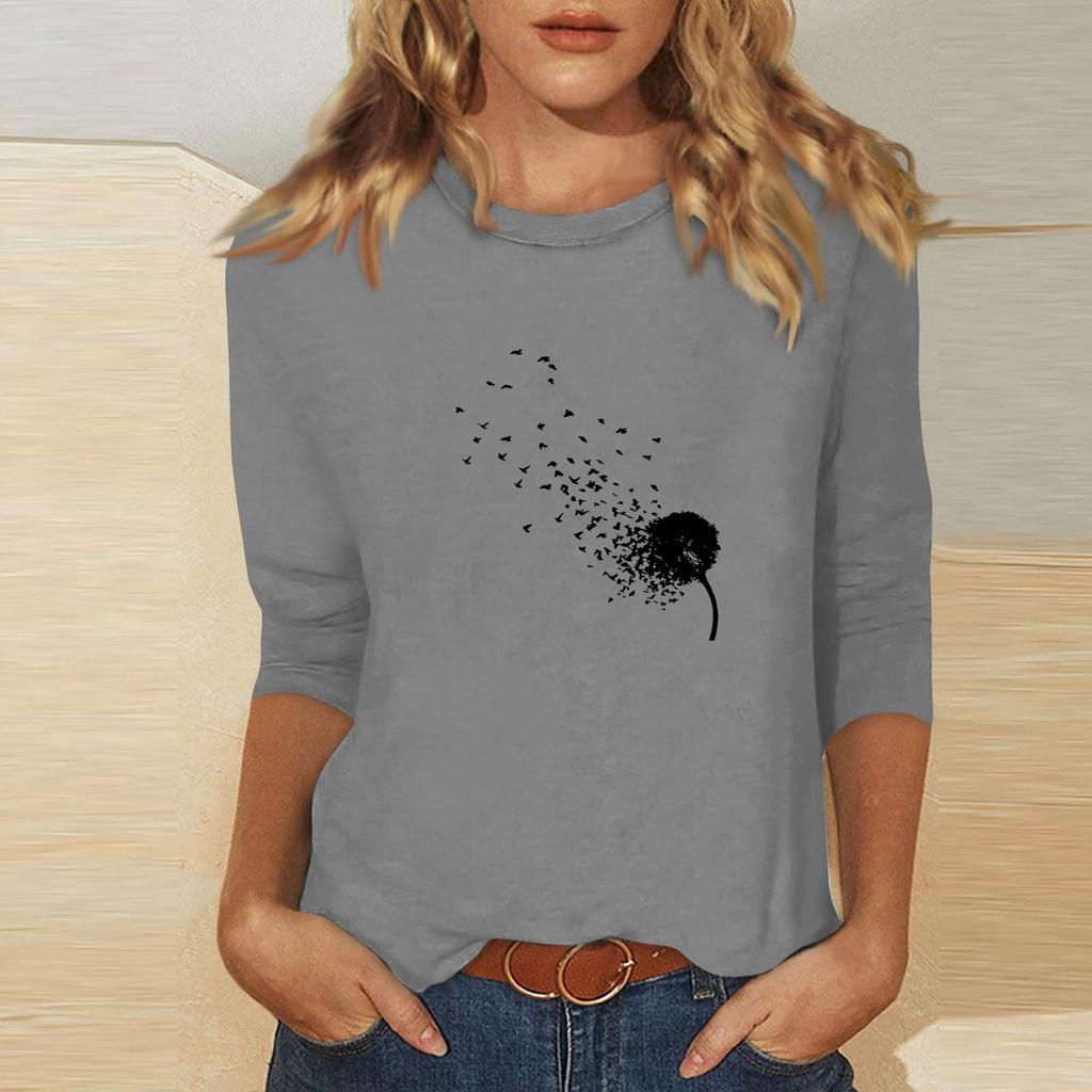 Women's O-neck 3/4 Sleeve Print Top