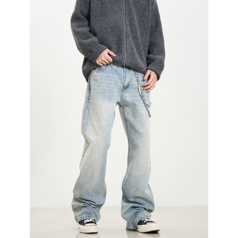 Kisko American High Street Washed Commuter Blue Flared Jeans Unisex Versatile Straight-Leg Cleanfit Pants