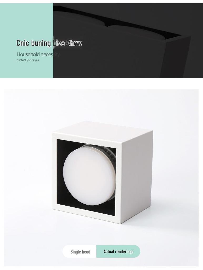 Double-Head GX53 LED Surface-Mounted Downlight, No-Hole, Square Gimbal, Four-Head Ceiling Light for Living Rooms