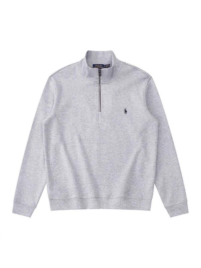 Men's Half-Zip Stand Collar Polo Hoodie with Small Horse Embroidery & Long Sleeves
