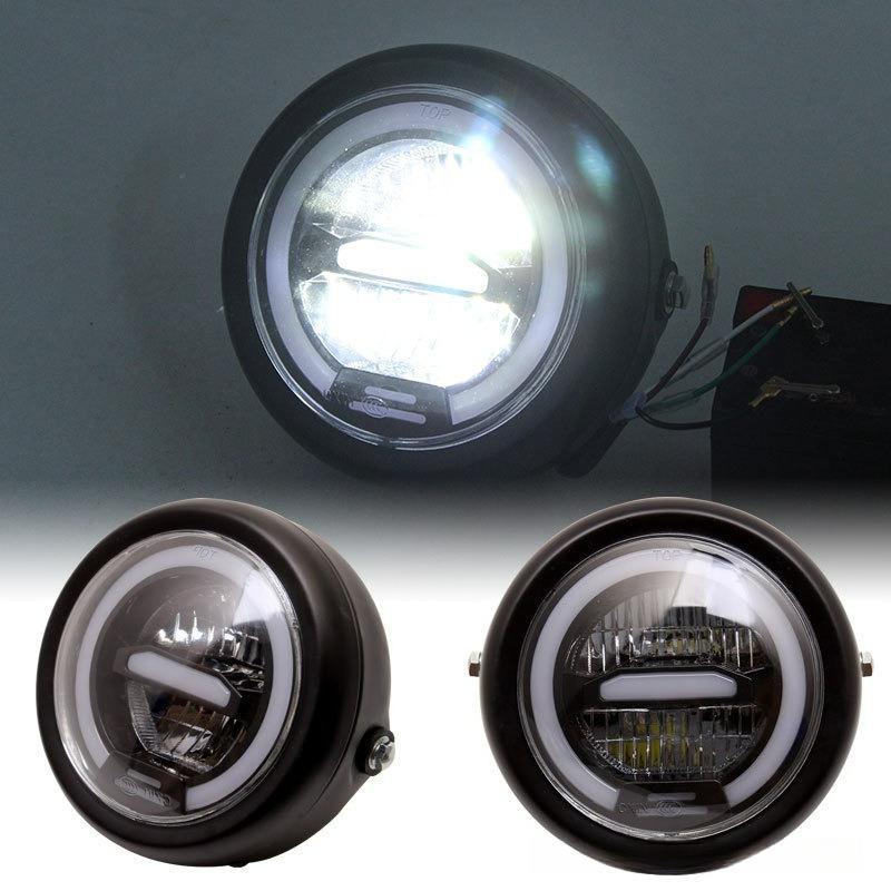6.8 Inch Led Motorcycle Headlight Assembly With Brackets High Low Beam Halo Drl Running Light For Retro Cafe Racer Harley