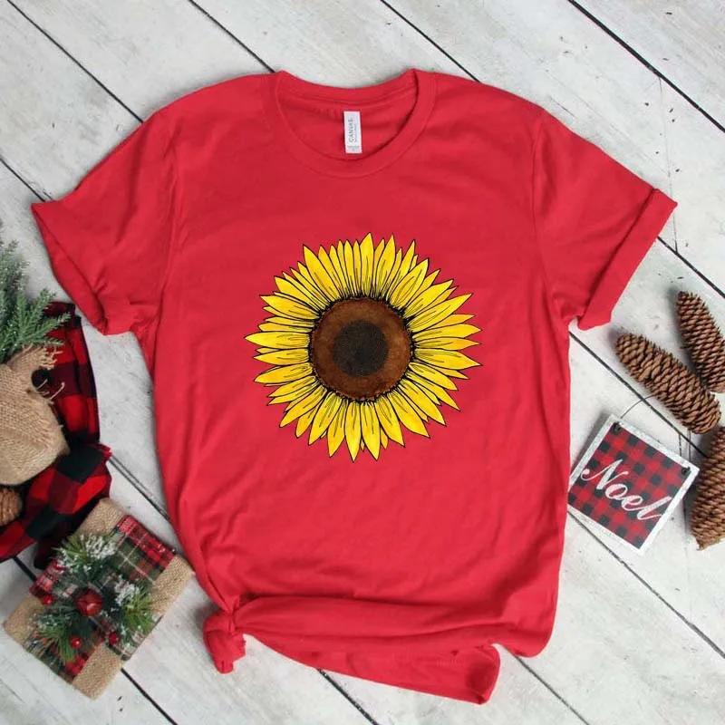 Golden Sunflower Print Women T Shirt Short Sleeve O Neck Loose Women Tshirt Ladies Tee Shirt Tops Clothes Camisetas Mujer