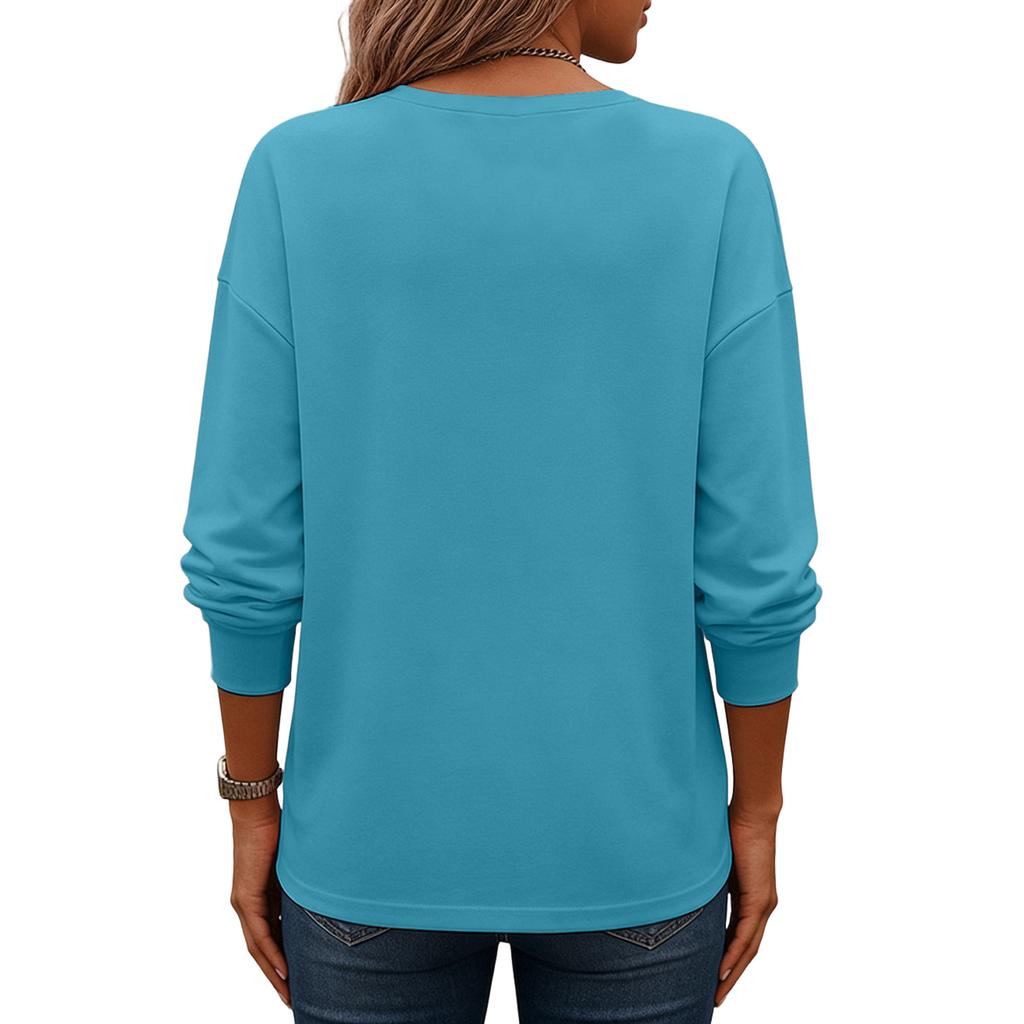 Haut pull décontracté à col en V et manches longues pour femme