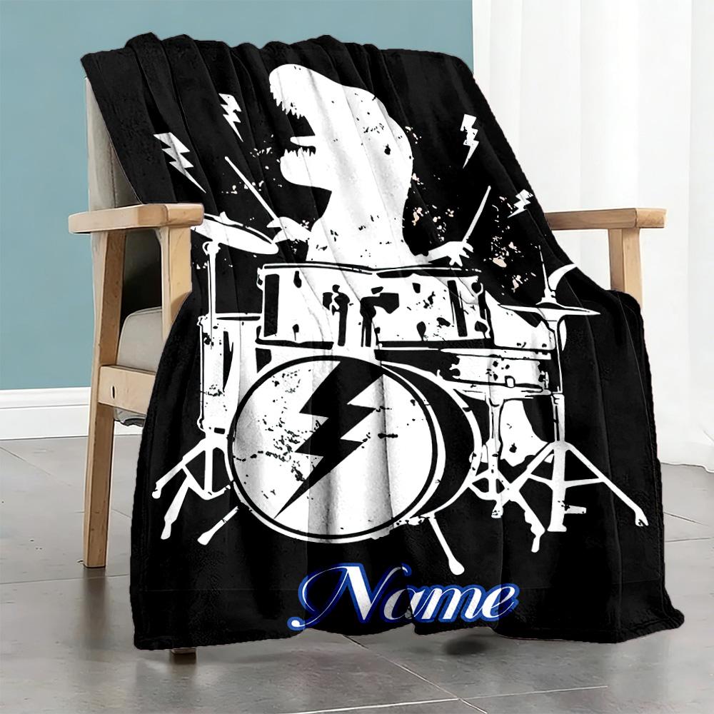 Dinosaur Drums Customize Your Name Blanket Throw Personalized Blanket Warmthful Decor Suitable for Sofa Bedding Chair Couch Four Seasons Multipurpose