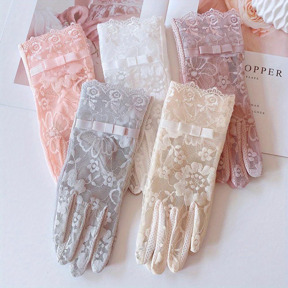 Women's Summer Ice Silk Lace Anti Ultraviolet Thin Electric Car Driving Anti-skid Breathable Cool Sun Protection Gloves