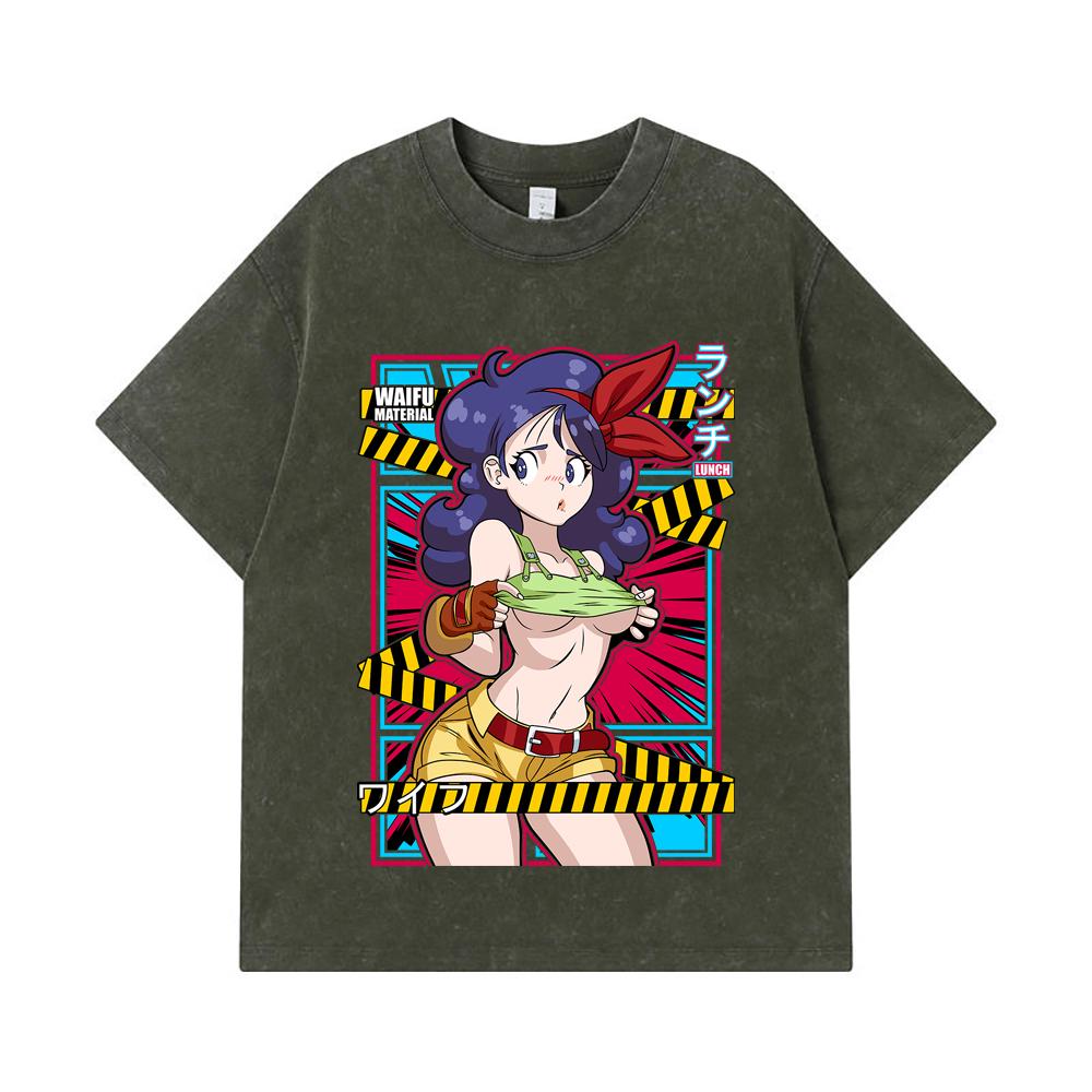 

275 GSM Washed T-shirts 100% Cotton Dragon Ball V44 Lunch Waifu Print Unisex Heavy Cotton T Shirt S армия зеленый