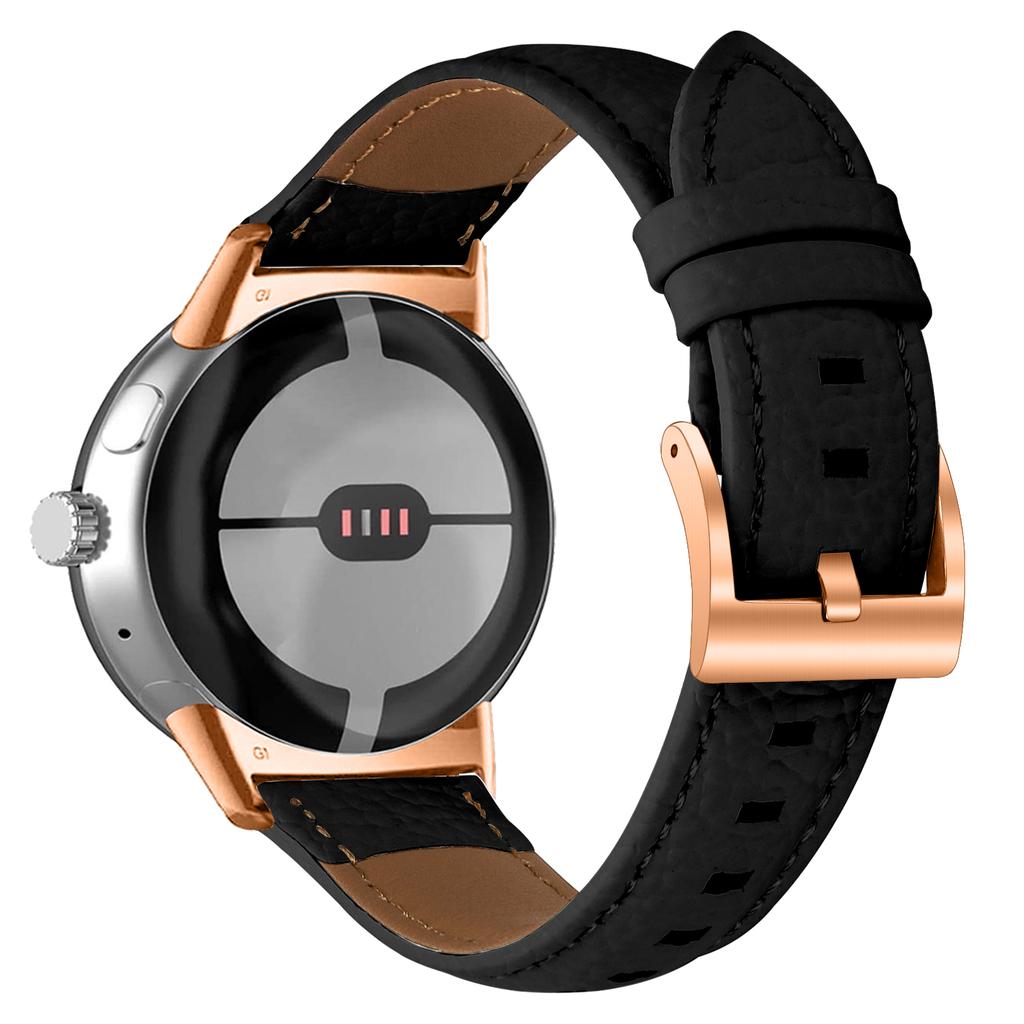 Litchi Textured Genuine Cow Leather Strap with Electroplated Buckle for Google Pixel Watch 4/3/2/Watch 41mm Pointed-End Watch Band