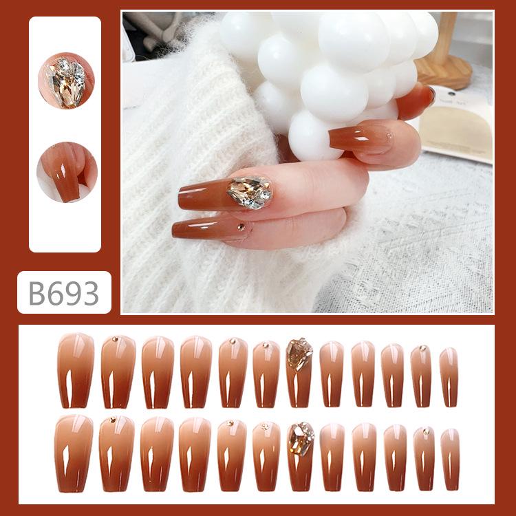 

B693-Осенне-зимние градиентные носимые ногти с яркими бриллиантовыми наклейками для нейл-арта - Элегантные наклейки для накладных ногтей Glue Set