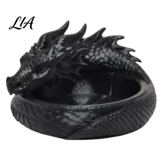 Dresser Top Storage 3D Printed Coiled Dragon Jewelry Tray, Dark Fantasy Trinket Organizer Dish, Theme Party Supplies Gothic Desk for Entryway,
