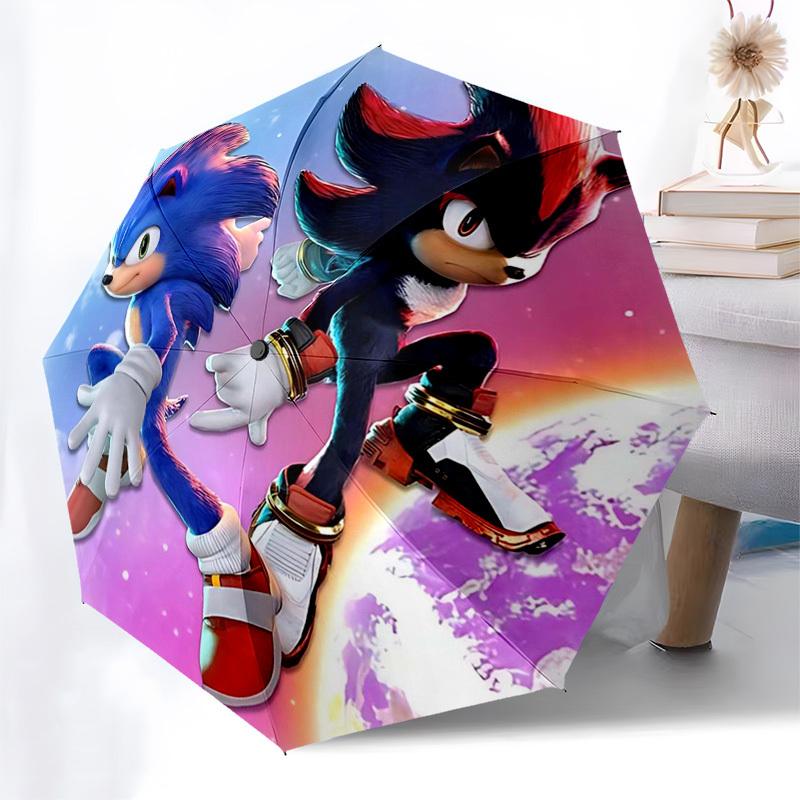 

1pc Sonic the Hedgehog Automatic Folding Umbrella - Portable 3-Fold Design, 8-Bone Frame Outdoor Umbrella, Perfect Gift for Fans, Travelers, Everyday
