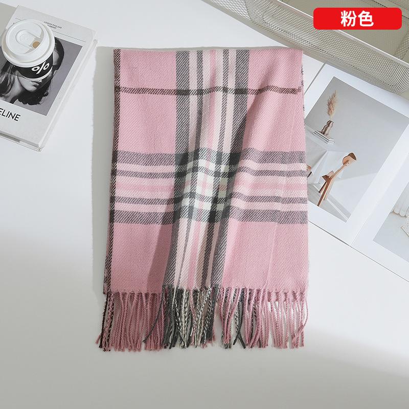 Farblich abgestimmter britischer Karoschal, warmer Herbst- und Winterschal, Schal, zweckmäßiger Schal mit Fransen aus Kunstkaschmir 200*70cm rosa