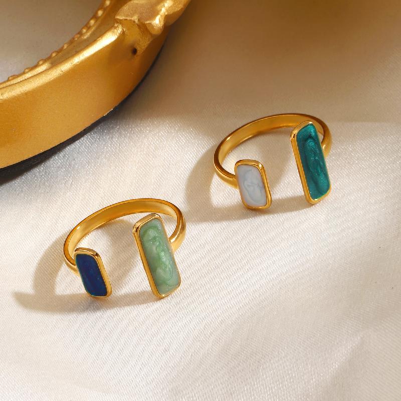 Vintage Stainless Steel Geometric Rings Women Oil Dripping Square Adjustable Open Rings Fashion Minimalist Banquet Jewelry Gifts
