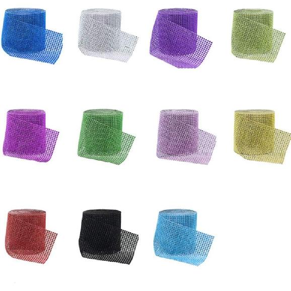 Shukii Diamond Sparkling Rhinestone Mesh Ribbon for Event Decoration Wedding Cake Birthday Baby Shower Art and Crafts 10 Yards, 24 Rows, 1 Roll