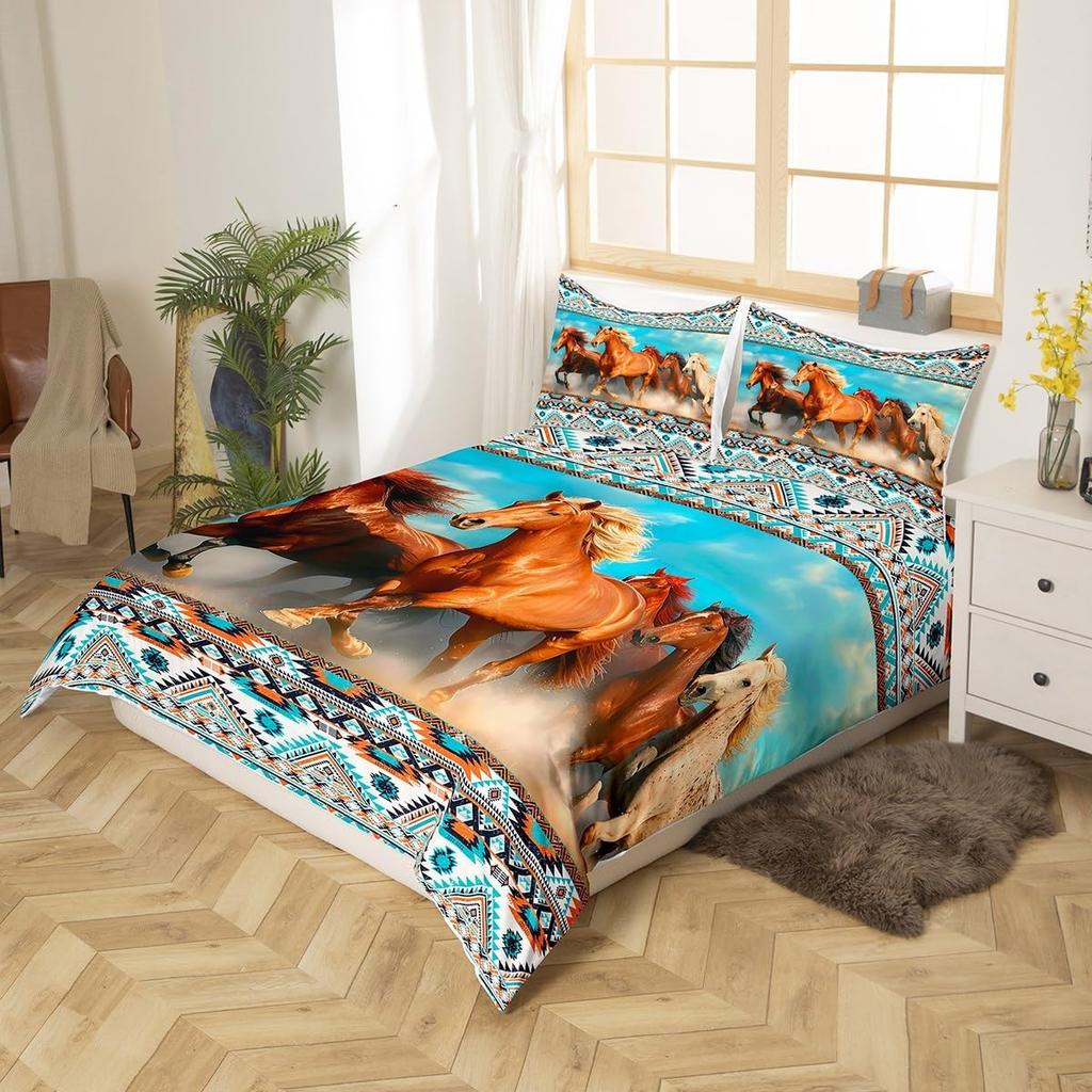Horse Kids Duvet Cover Set,Bedding Set For Boy Girls Adult Bedroom Decor,Animal Theme Polyester Quilt Cover With 1/2 Pillowcases