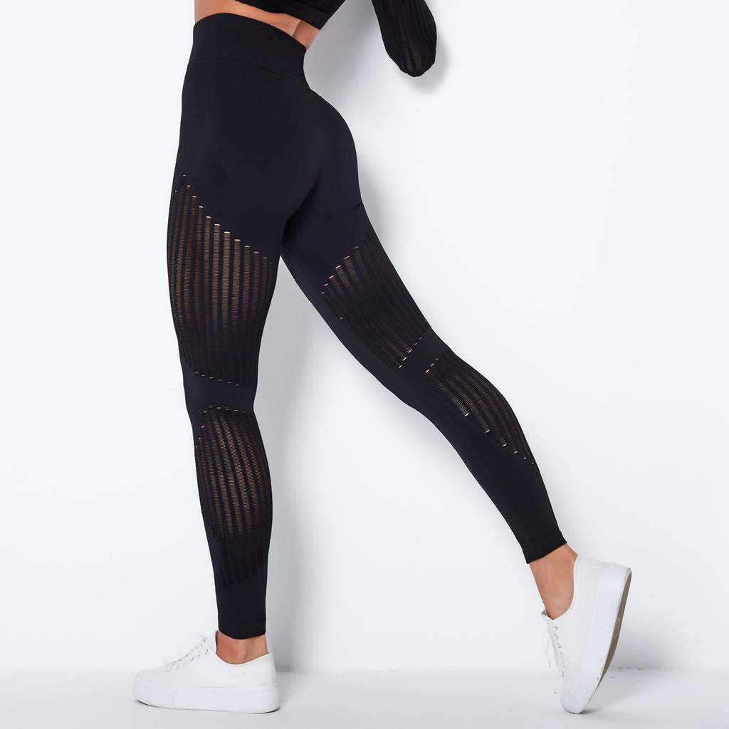 Seamless Knitted Sexy Stripe Moisture Wicking Yoga Pants, Sports Running Fitness Pants For Women
