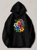Black Pullover Hoodie with Vibrant Tropical Flower Bouquet Print Colorful Floral Graphic Sweatshirt for Casual Daily Wear Unisex L