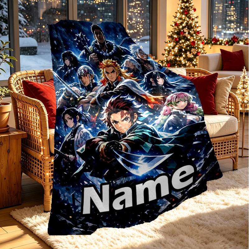 Custom Name Personalized Demon Slayer Print Blanket, Home Decor, Bedroom, Sofa, Camping, Couch, Gifts for Birthday Christmas
