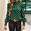 Women Loose Printed Blouses Long Sleeve Round Neck Commuting Autumn Winter