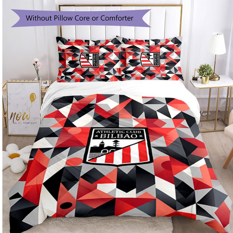 Athletic Bilbao Football Printed 3 Pieces Bedding Set, Comfortable Skin Friendly Bedroom Duvet Cover Set
