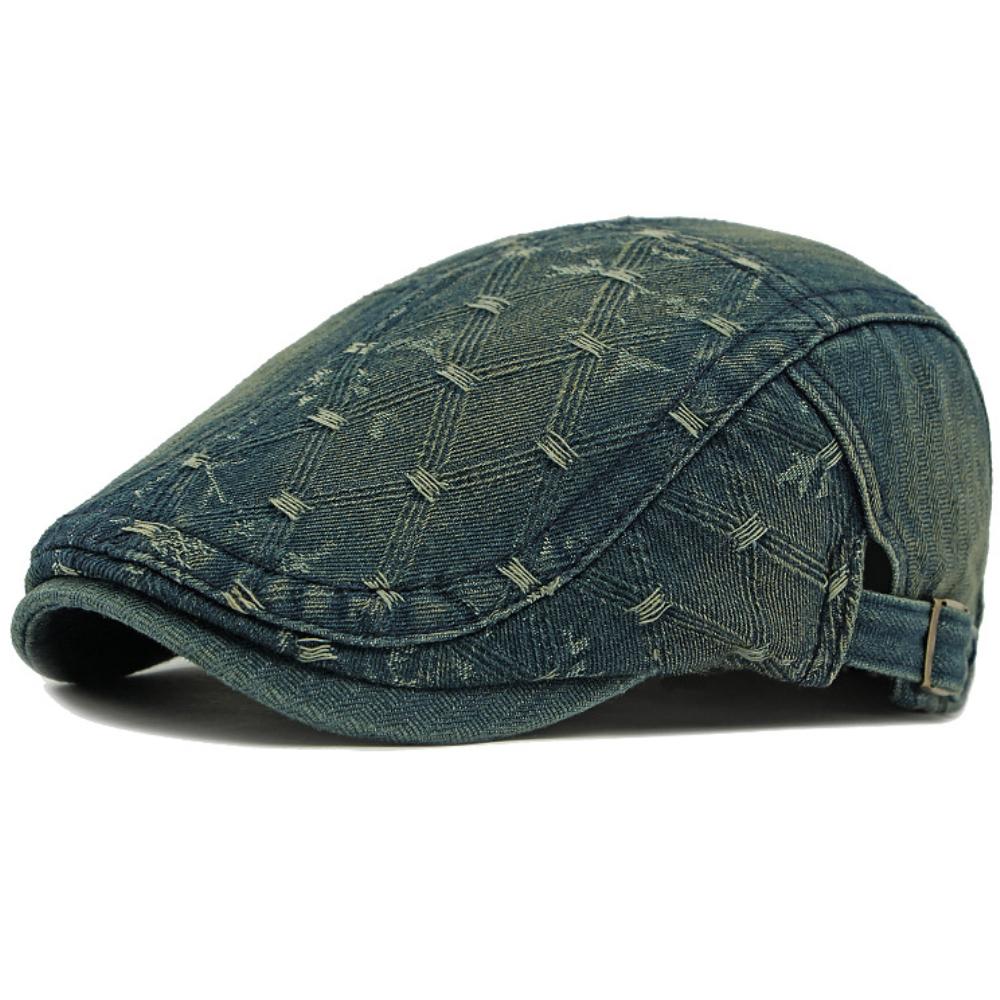 HT4773 Mens Beret Women Spring Summer Sun Cap Male Female Denim Beret Cap Retro Artist Painter Beret Hat Adjustable Ivy Flat Cap