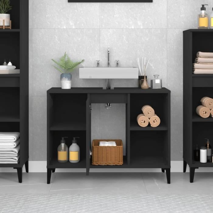 VidaXL Black Sink Cabinet 80x33x60 Cm Engineered Wood 821293