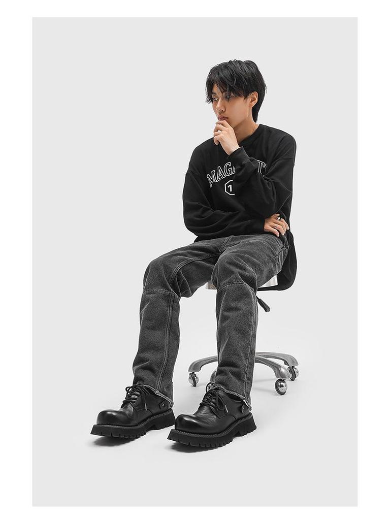 2024 Men's Genuine Leather Round Toe Derby Shoes - British Style, Thick Sole, Black Boots