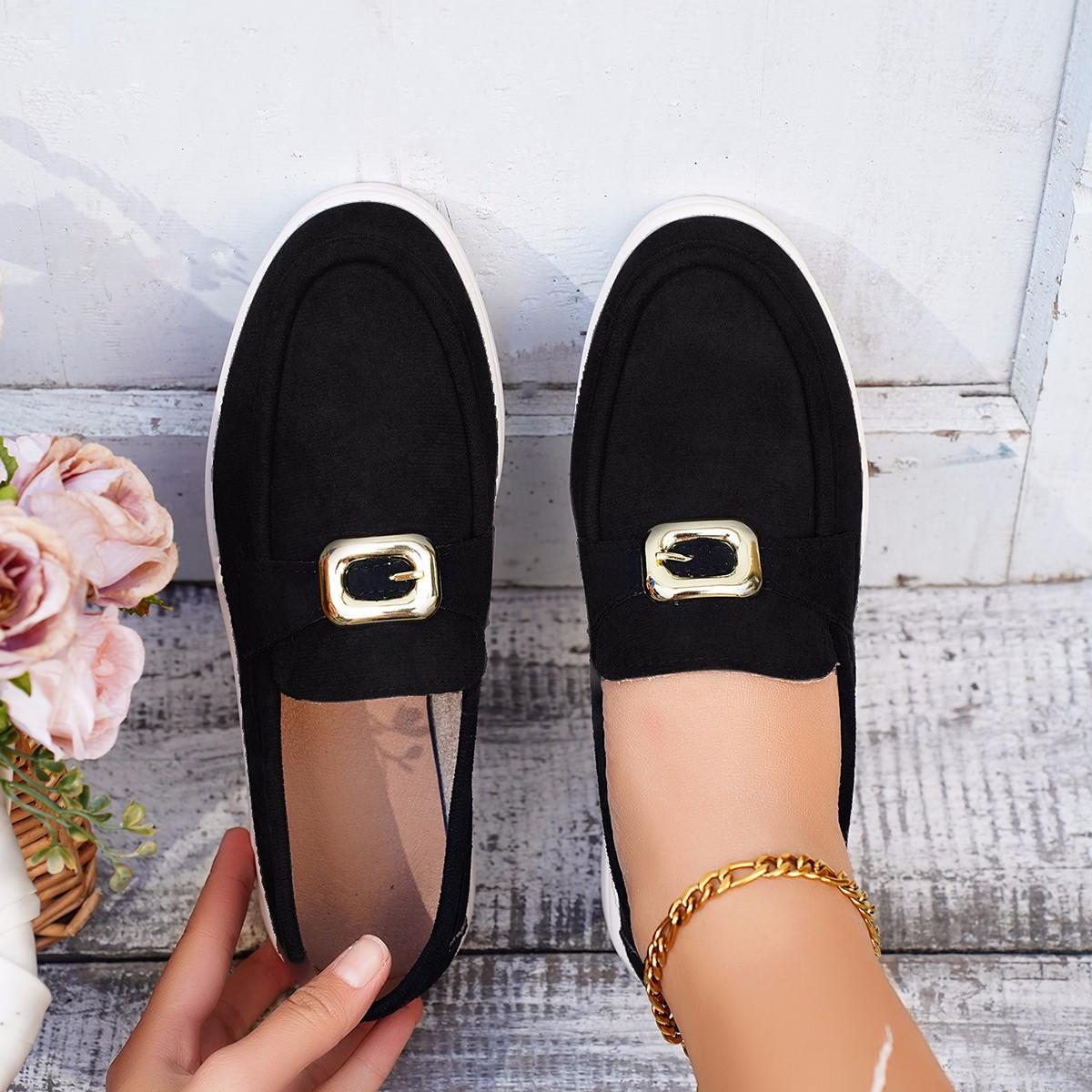 Мокасины Женская обувь Новые модные роскошные дизайнерские туфли на платформе с толстой подошвой увеличивающие рост Туфли без шнуровки с металлической цепочкой 36 чёрный 1869₽