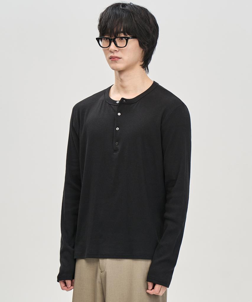 PRAIRIE Henley Neck Ribbed Long Sleeve (Black)